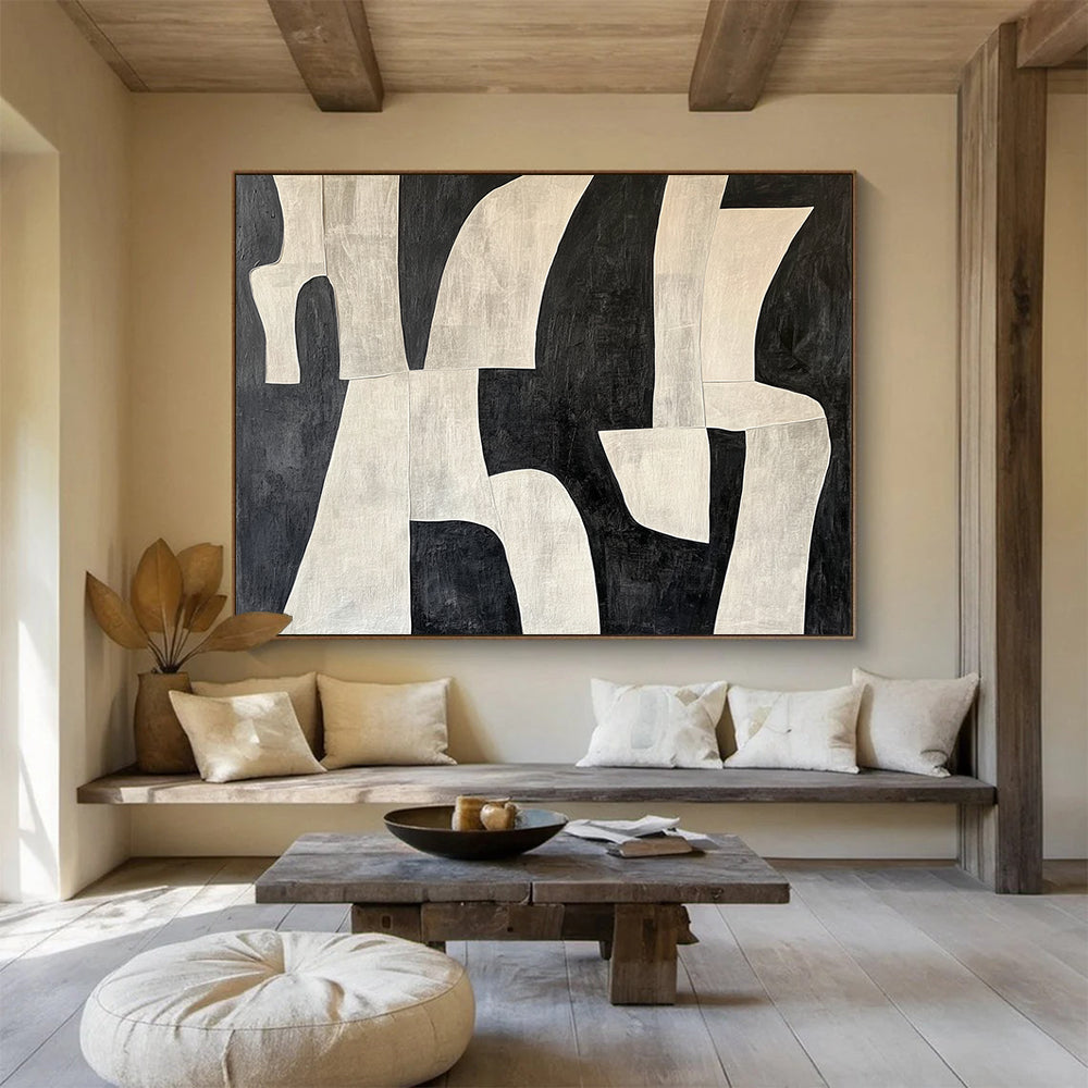 Monochromatic Abstract Forms - Minimalist Geometric Painting On Canvas HB0459