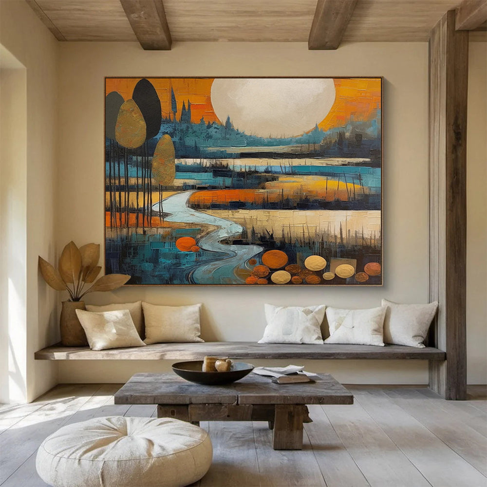 Colorful Landscape with Moon - Whimsical Living Room Charm DLZ086