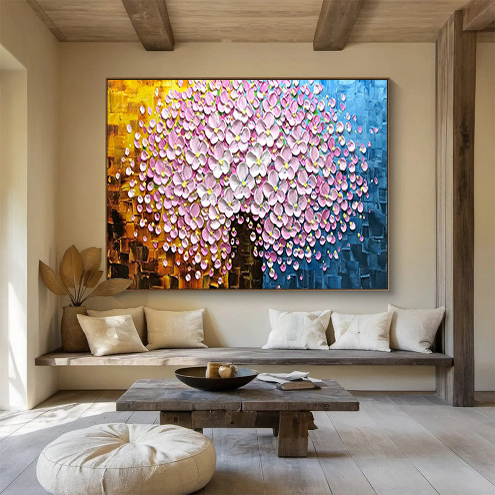 Textured Pink Flower Tree - Romantic Living Room or Bedroom Art DLZ231