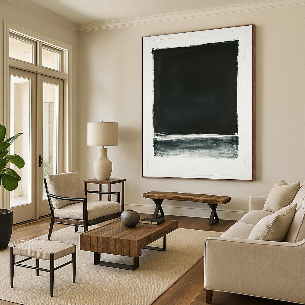 Black and White Textured Rectangle "Raw Simplicity" Painting On Canvas HB278