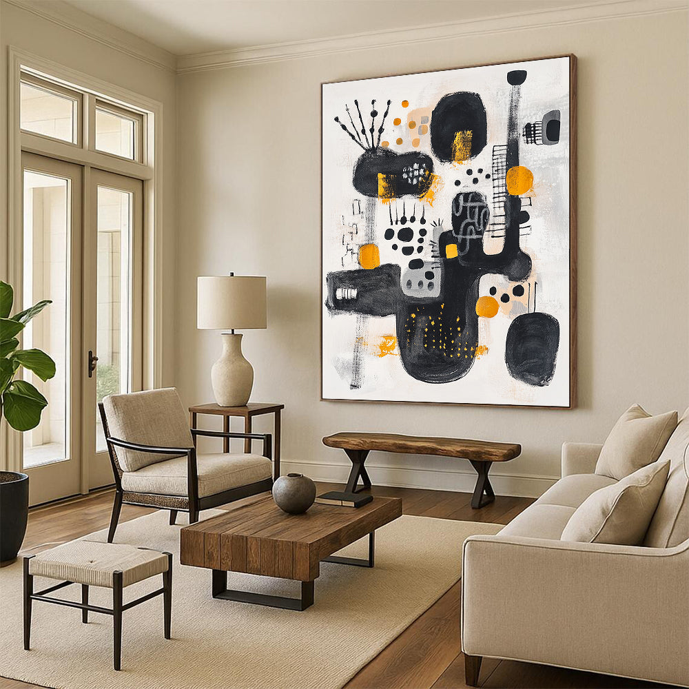 Black, White, Gray and Orange Abstract Composition "Urban Pulse" Painting On Canvas HB324