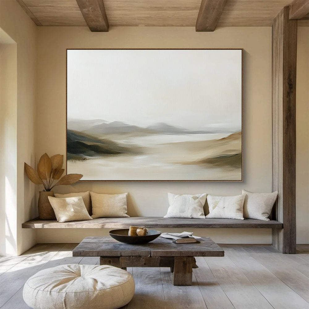 “Muted Tonal Landscape” - Beige, Gray, Brown, Softly Blended Natural Scene - Acrylic Painting HB1656