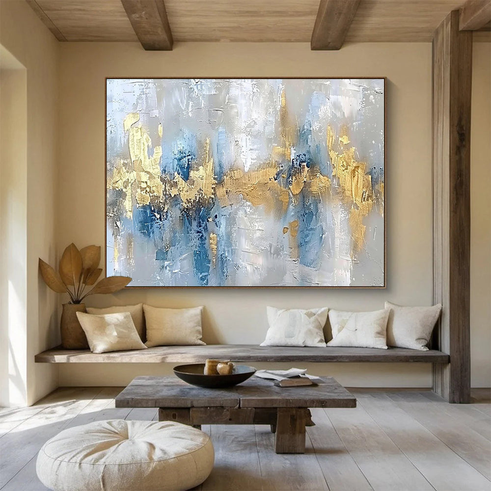 Blue & Gold Abstract Serenity - Calming Bedroom Retreat DLZ046