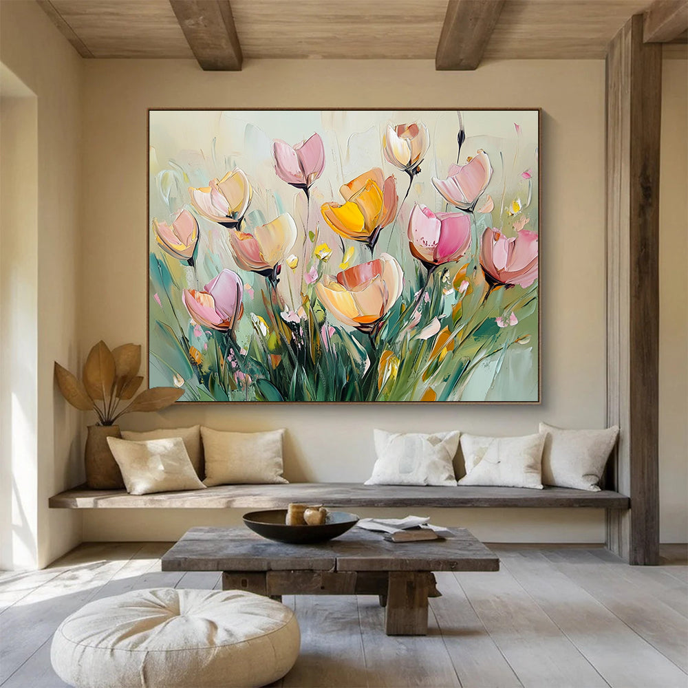 “Soft - Hued Floral Bunch” - Pale Pinks, Yellows, Greens, Gentle Flower Arrangement - Impasto Oil Painting HB1719