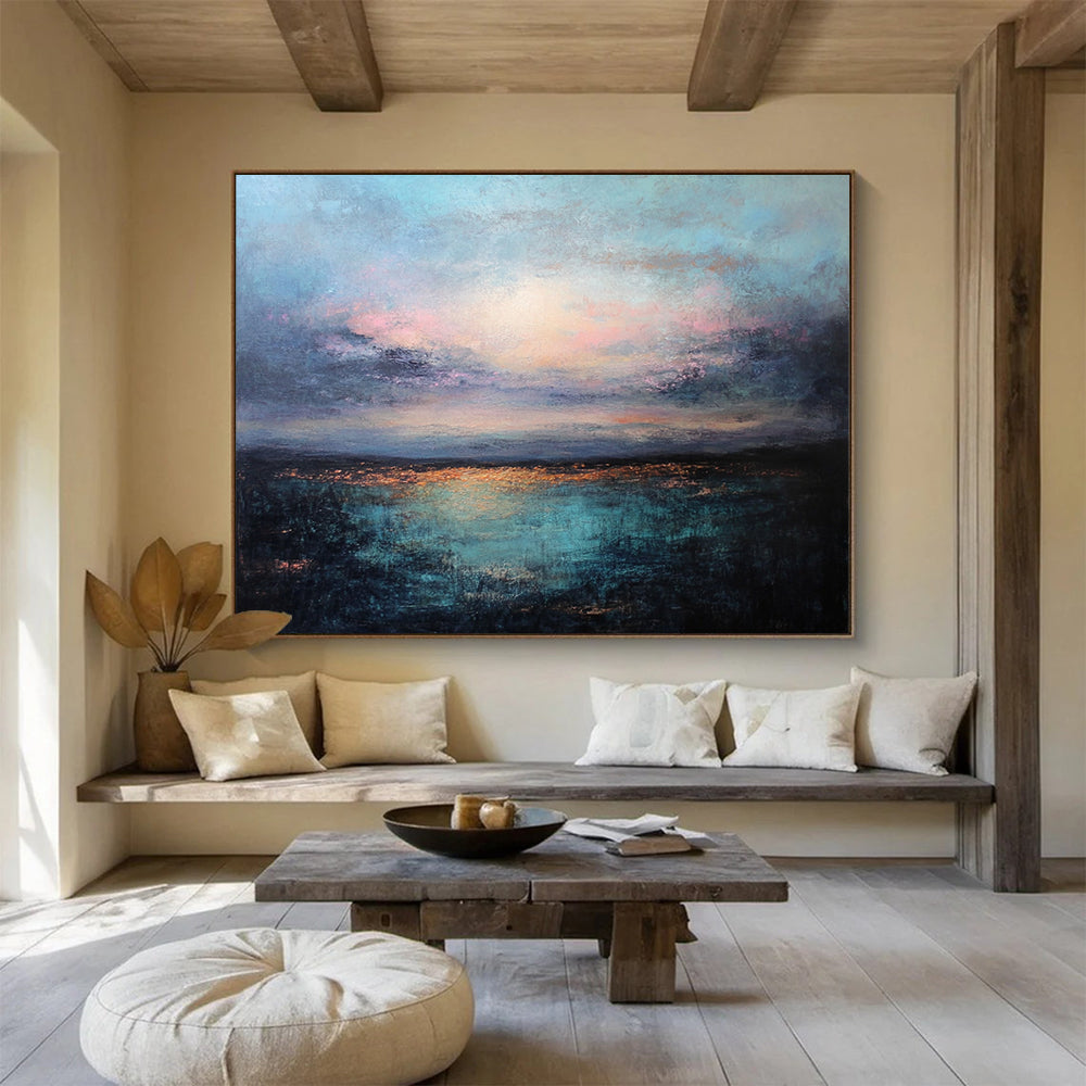 “Dreamy Coastal Sunset” - Blues, Pinks, Purples, Oranges, Ocean Sunset - Textured Oil Painting HB1573
