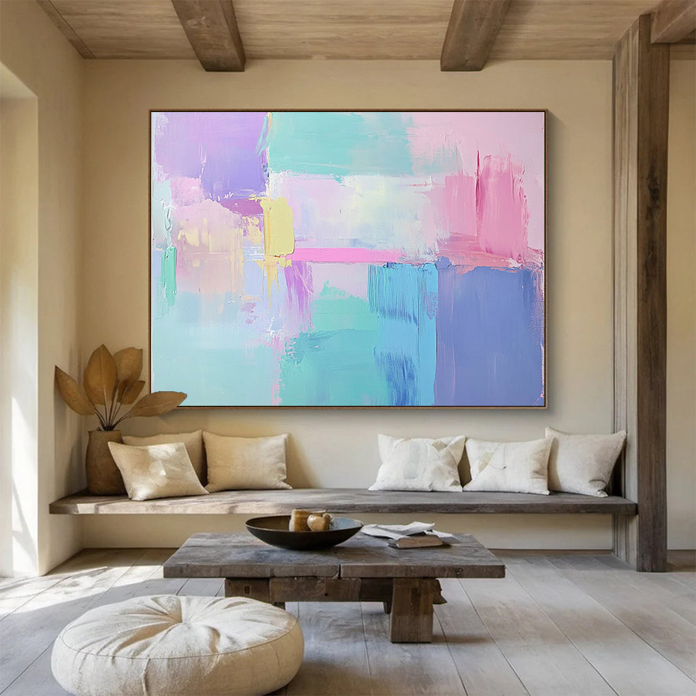 “Pastel Abstract Color Blocks” - Purple, pink, blue, green, yellow; Pastel abstract color blocks; Acrylic Painting On Canvas HB1279