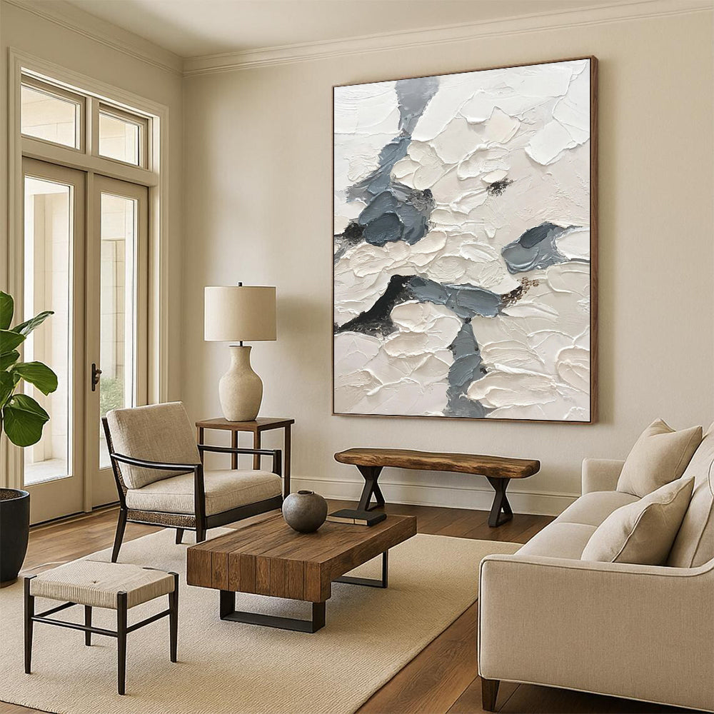 Designer - Led Luxury: Hand - Rendered Textured Canvas Abstract for Dining Room & Hotel Suite DKH1160