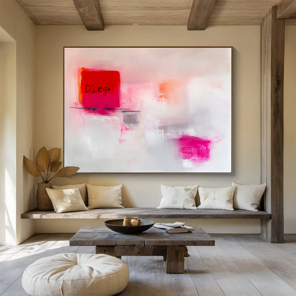 “Pink and Red Abstract” - Pink, Red, Gray, Minimalist Shapes - Acrylic Painting HB1482