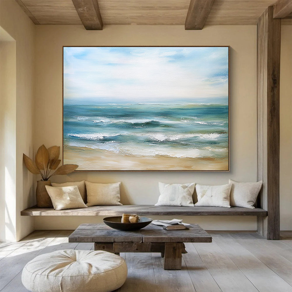“Calm Sea Beach” - Blue, Green, Sea, Beach Painting On Canvas HB0754