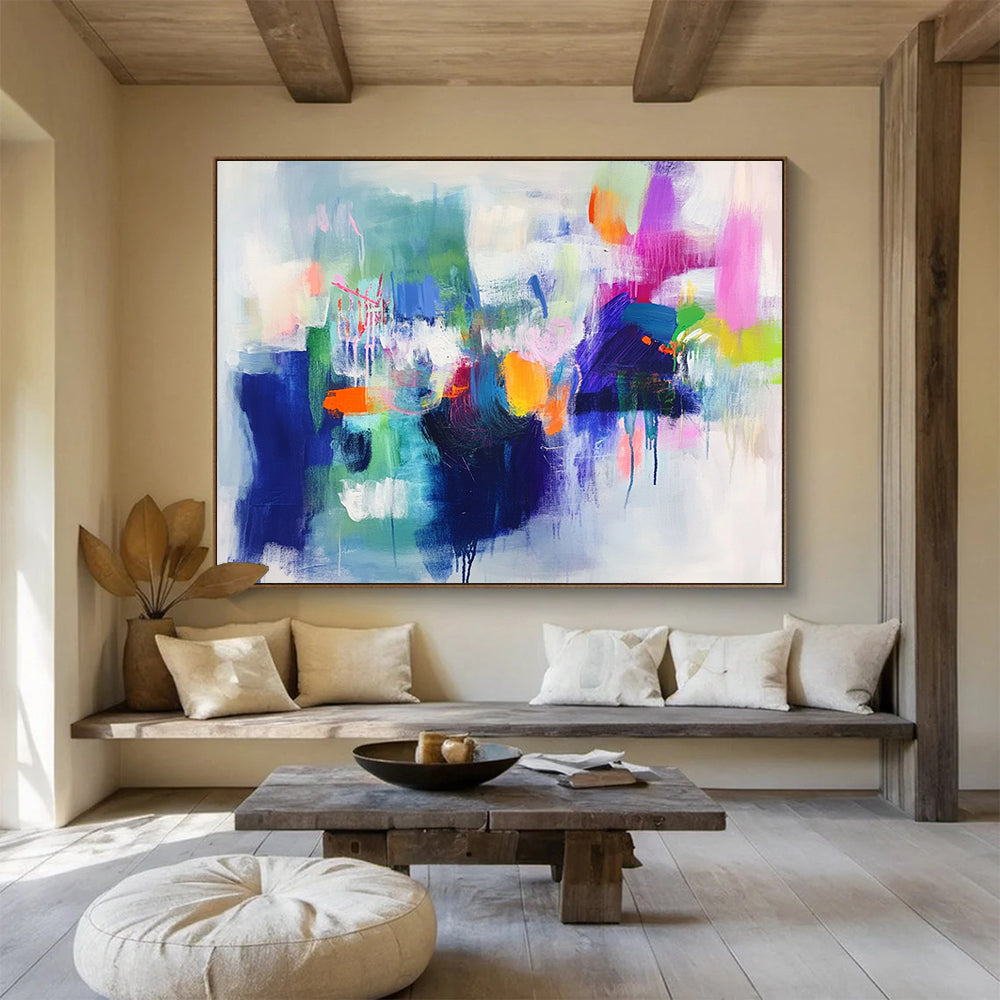 “Rainbow Abstraction” - Blue, Green, Purple, Vivid Strokes - Abstract Expressionist Acrylic Painting HB1544