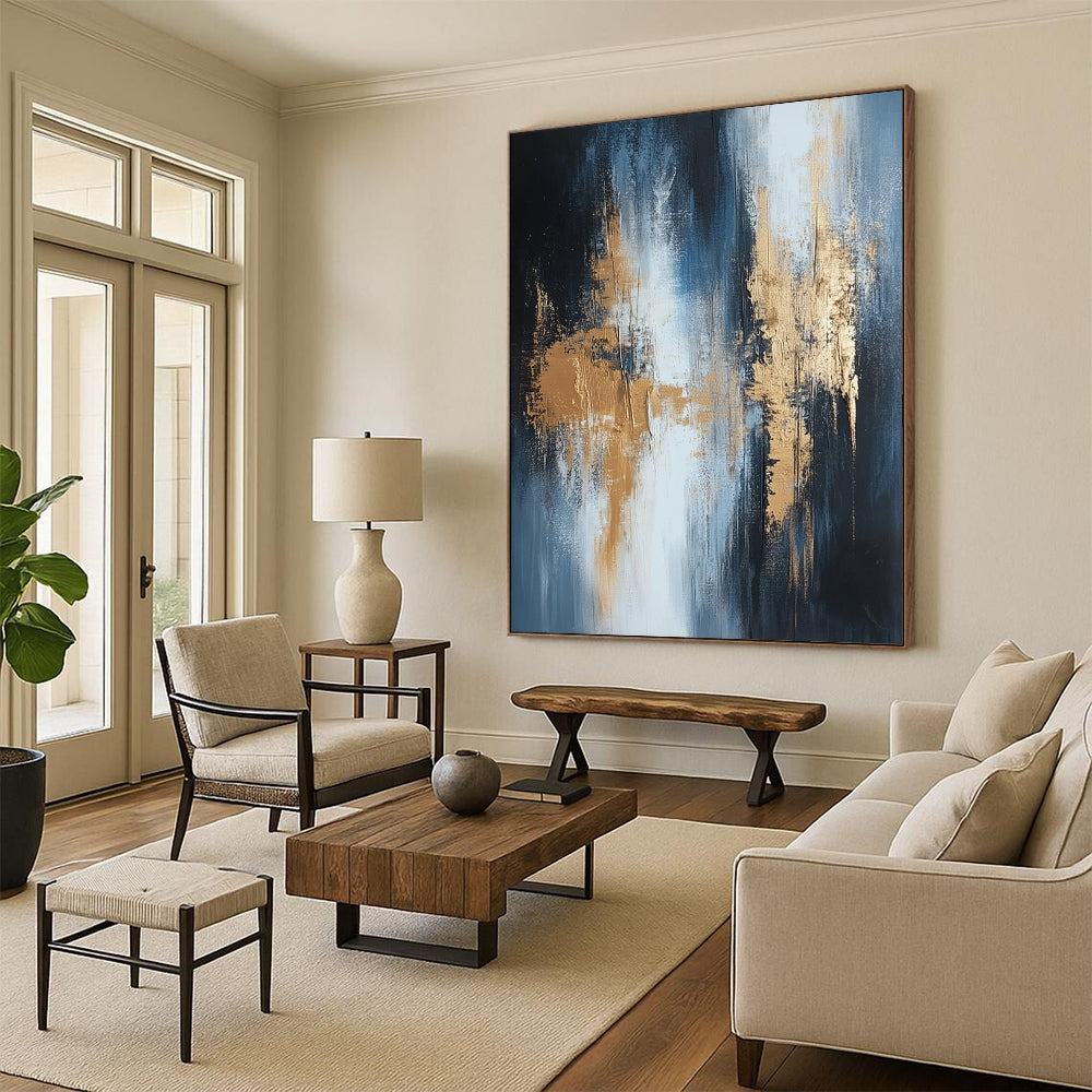 Contemporary hand-painted abstract artwork showcasing textured layers in shades of white black grey beige silver and gold. DLZ0330