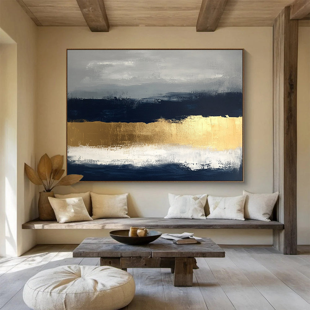 “Gray - Gold Abstract Layers” - Gray, Gold, Abstract Layers Painting On Canvas HB0783