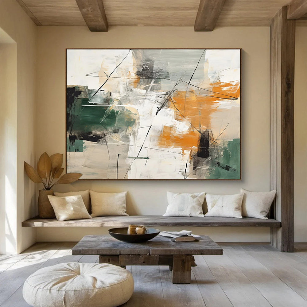 Green - Orange Line Abstract Painting - Fresh for Nordic - Style Dining Room DLZ100