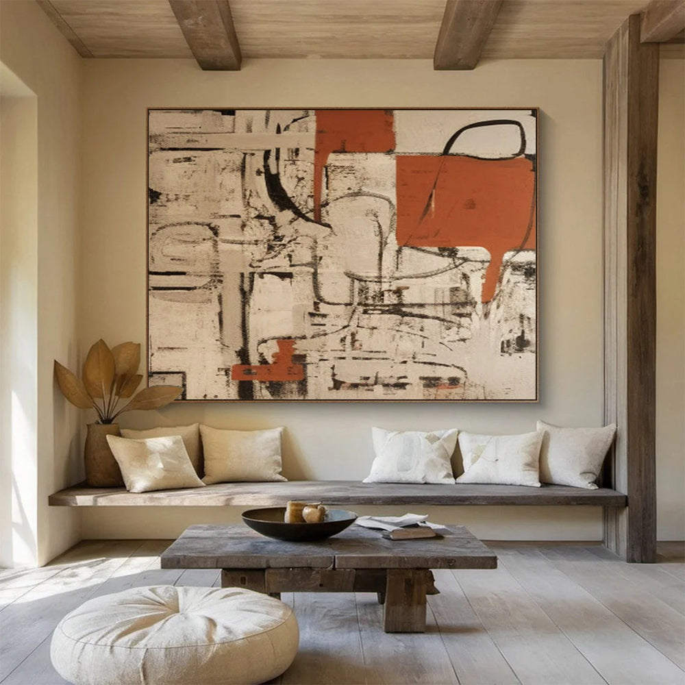 Red - Gray Interweaving Abstract Painting - Personal Symbol for Industrial - Style Living Room DLZ099