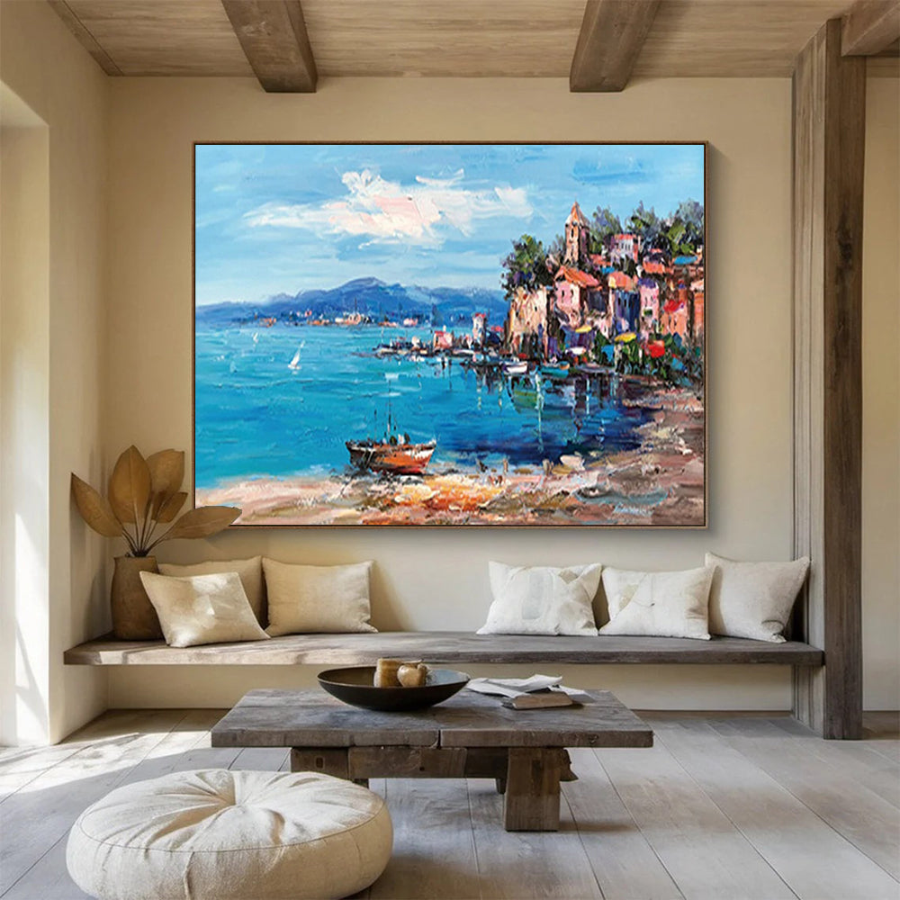 Coastal Village & Sea - Vibrant Living Room or Office Art DLZ230