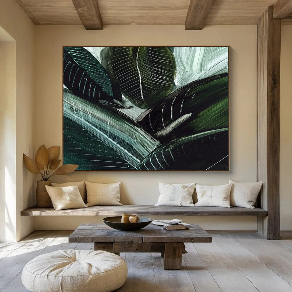 Dark Green Leaf Abstract: Bringing Natural Vitality to the Space DLZ144
