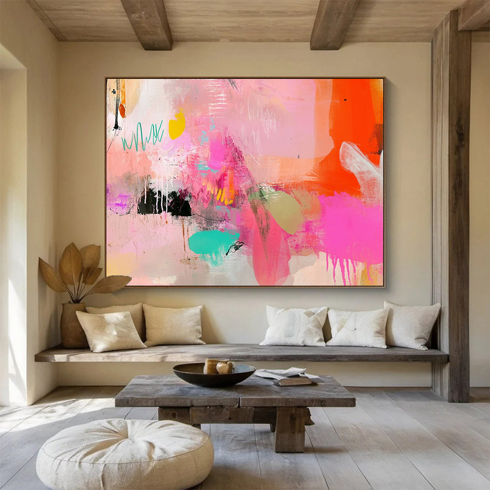“Vibrant Pink Abstraction” - Pink, Orange, Teal, Expressive Strokes - Abstract Acrylic Painting HB1533