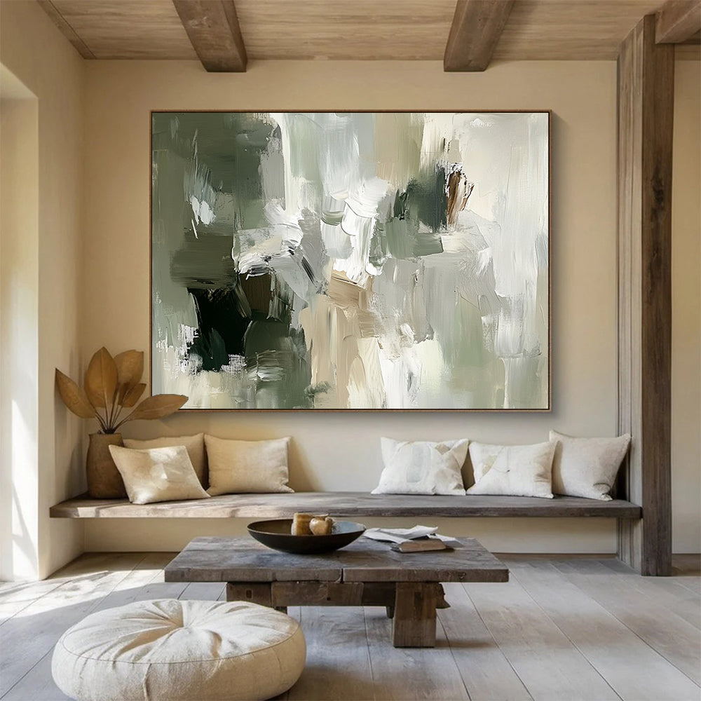 “Muted Tones Abstraction” - Green, Gray, Beige, Textured Layers - Abstract Oil Painting HB1535