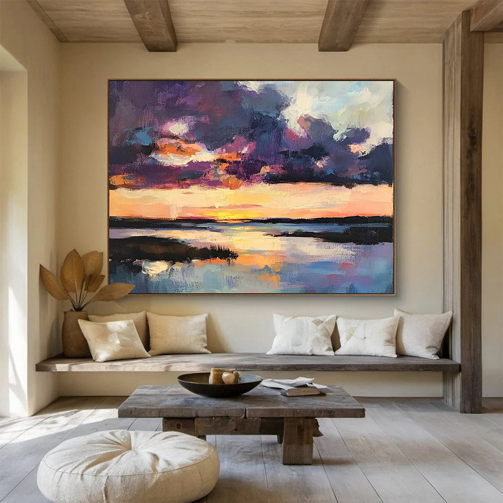 “Colorful Marsh Sunset” - Deep Purples, Pinks, Oranges, Blues, Vibrant Wetland Sunset - Acrylic Painting HB1614