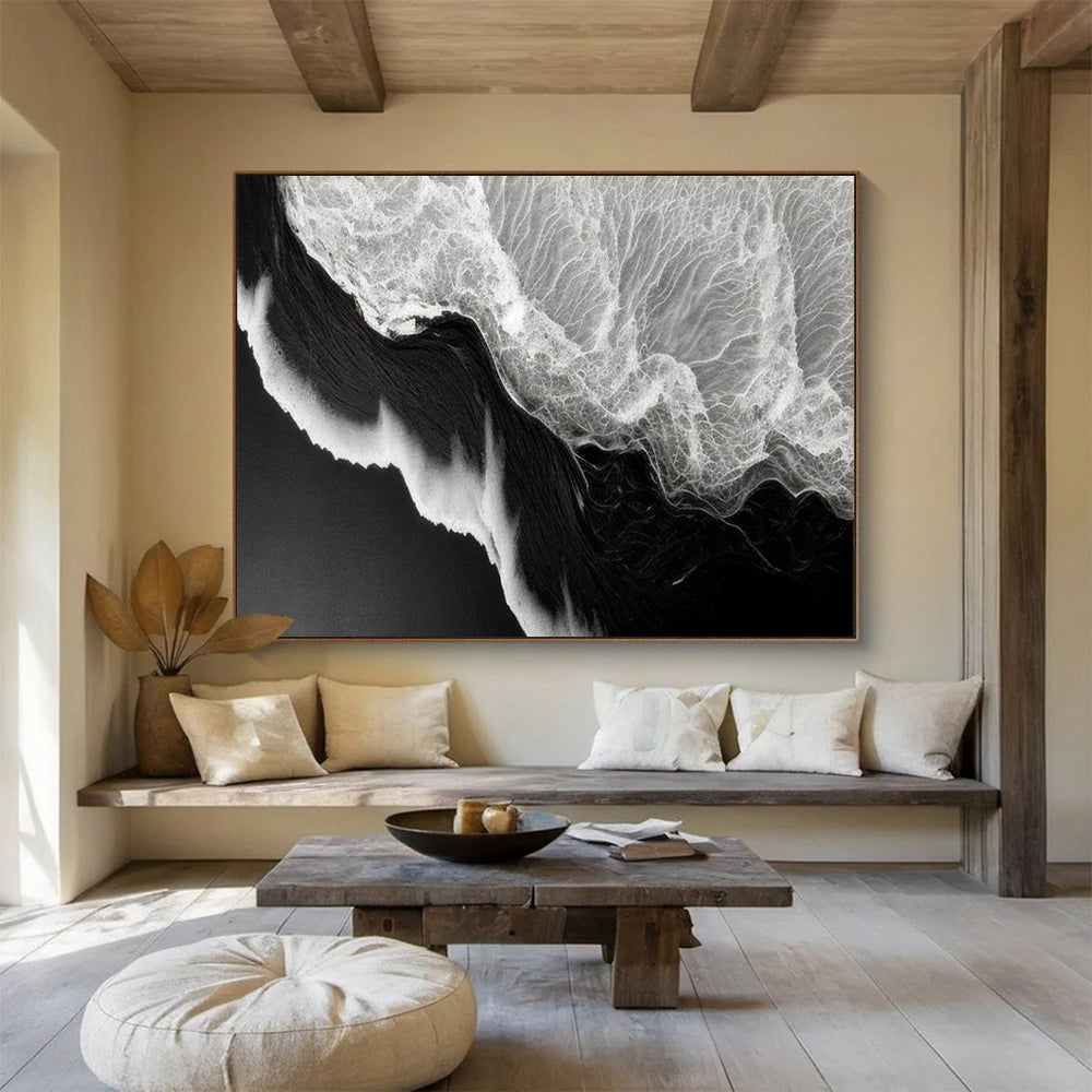 Black & White Wave Textures - Dramatic Bathroom Art DLZ075