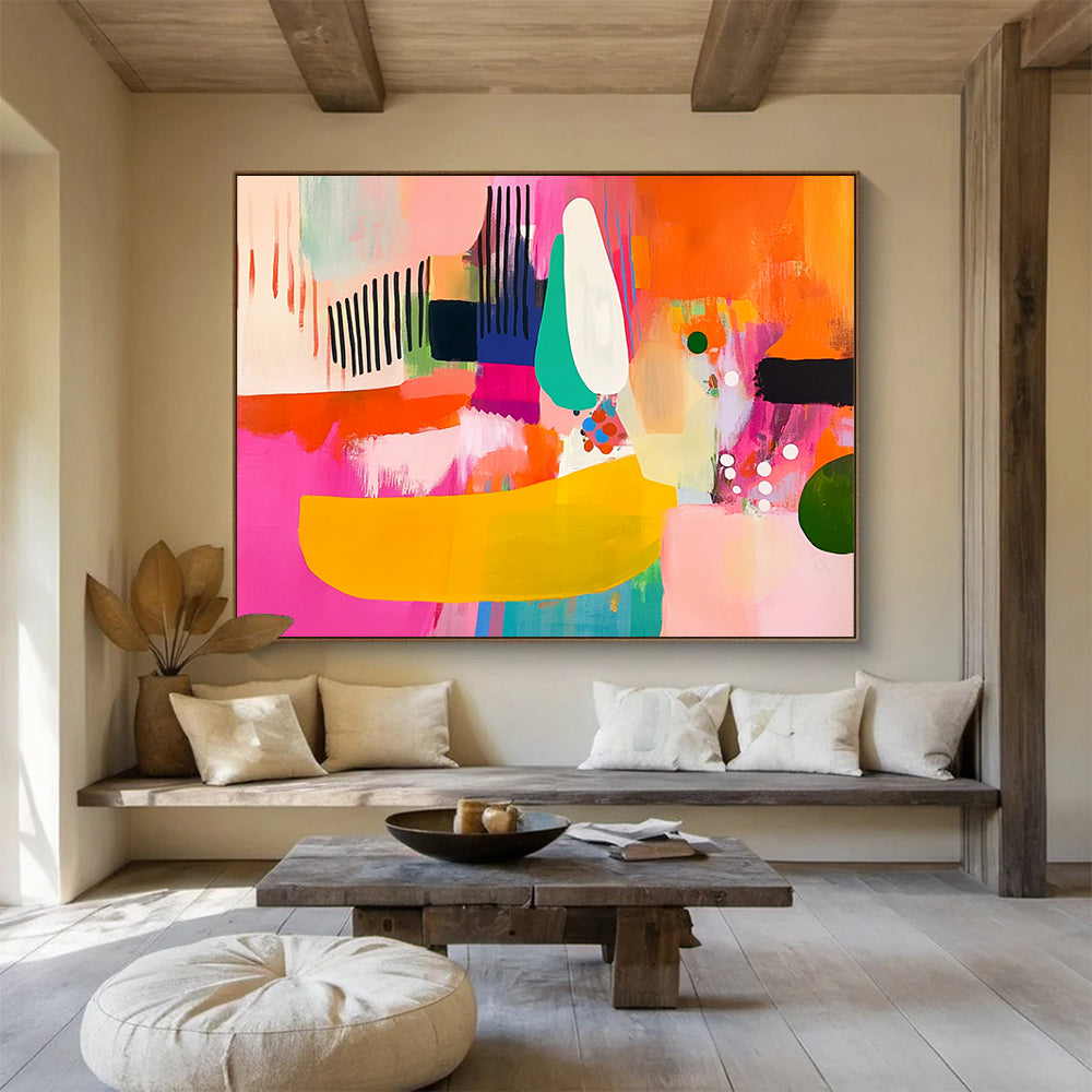 “Bright Abstract Collage” - Pink, Orange, Teal, Abstract Forms - Contemporary Acrylic Painting HB1491