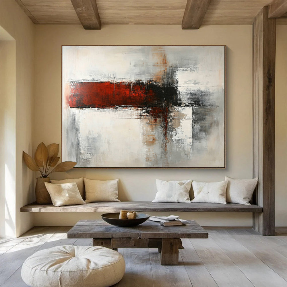 “Red and Gray Abstract Blocks” - Red, Gray, White, Layered Geometric Shapes - Abstract Acrylic Painting HB1671
