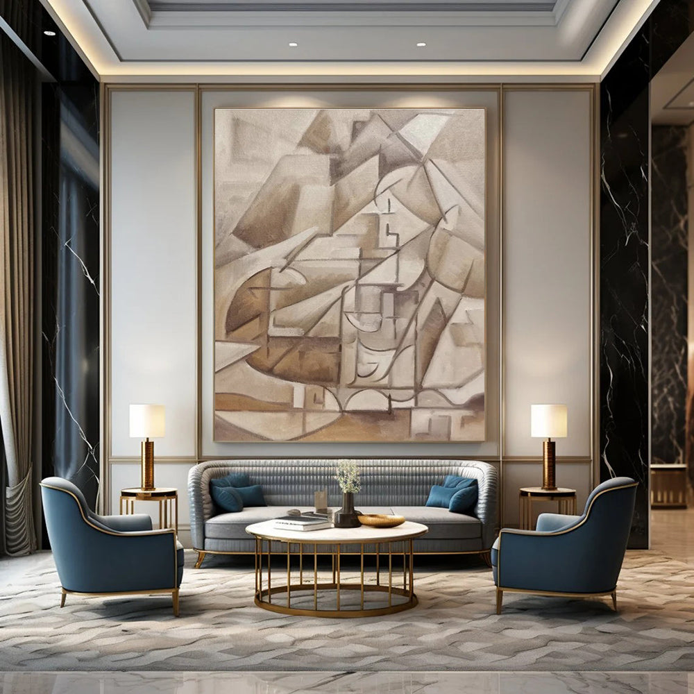 Hand-Painted Bespoke Abstract Mural for Living Room & Hotel Reading Nooks LargeART1456