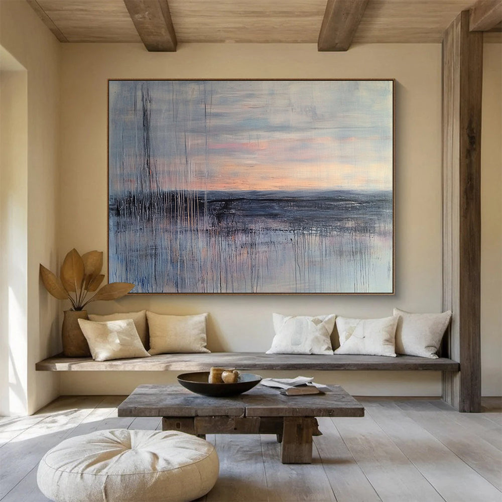 “Muted Sunset Landscape” - Gray, Pink, Orange, Abstract Dusk - Expressive Acrylic Painting HB1500
