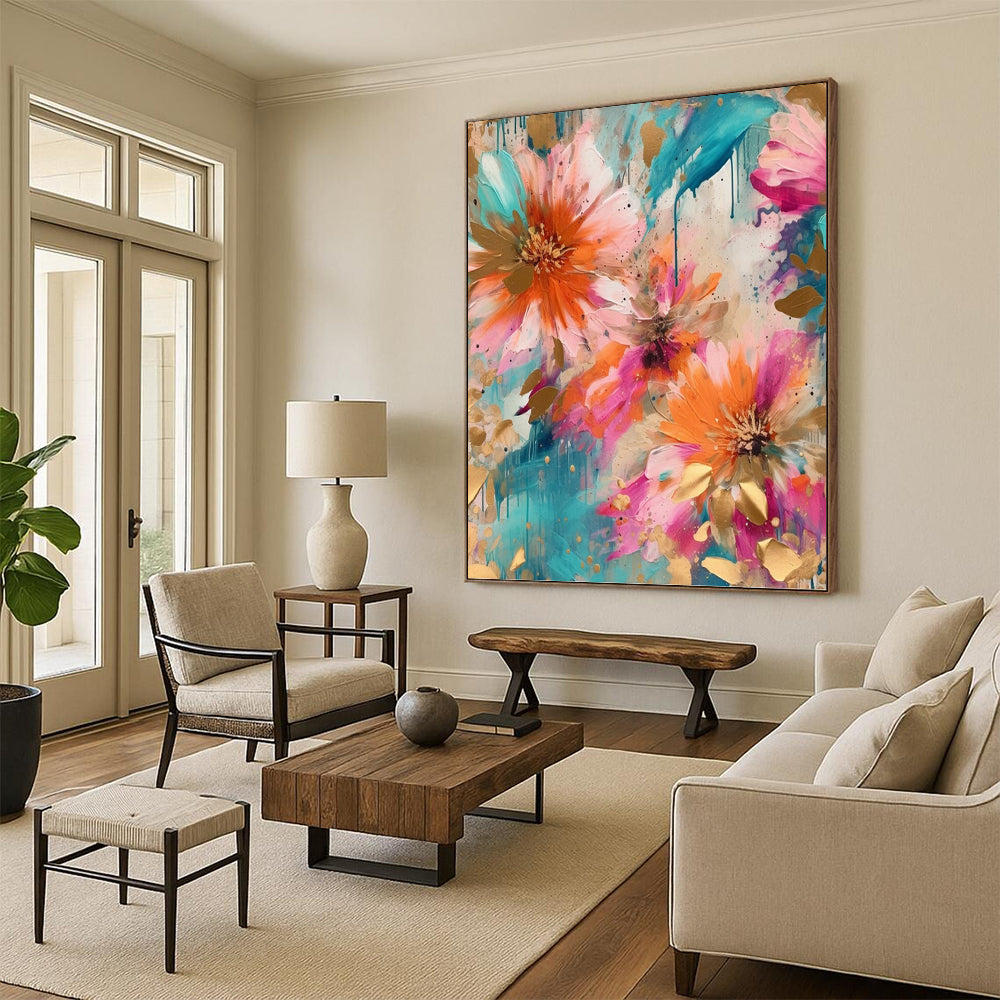 Grand - Sized Vertical Hand - Painted Textured Custom Abstract Crescendo for Office and Bedroom DKH1598