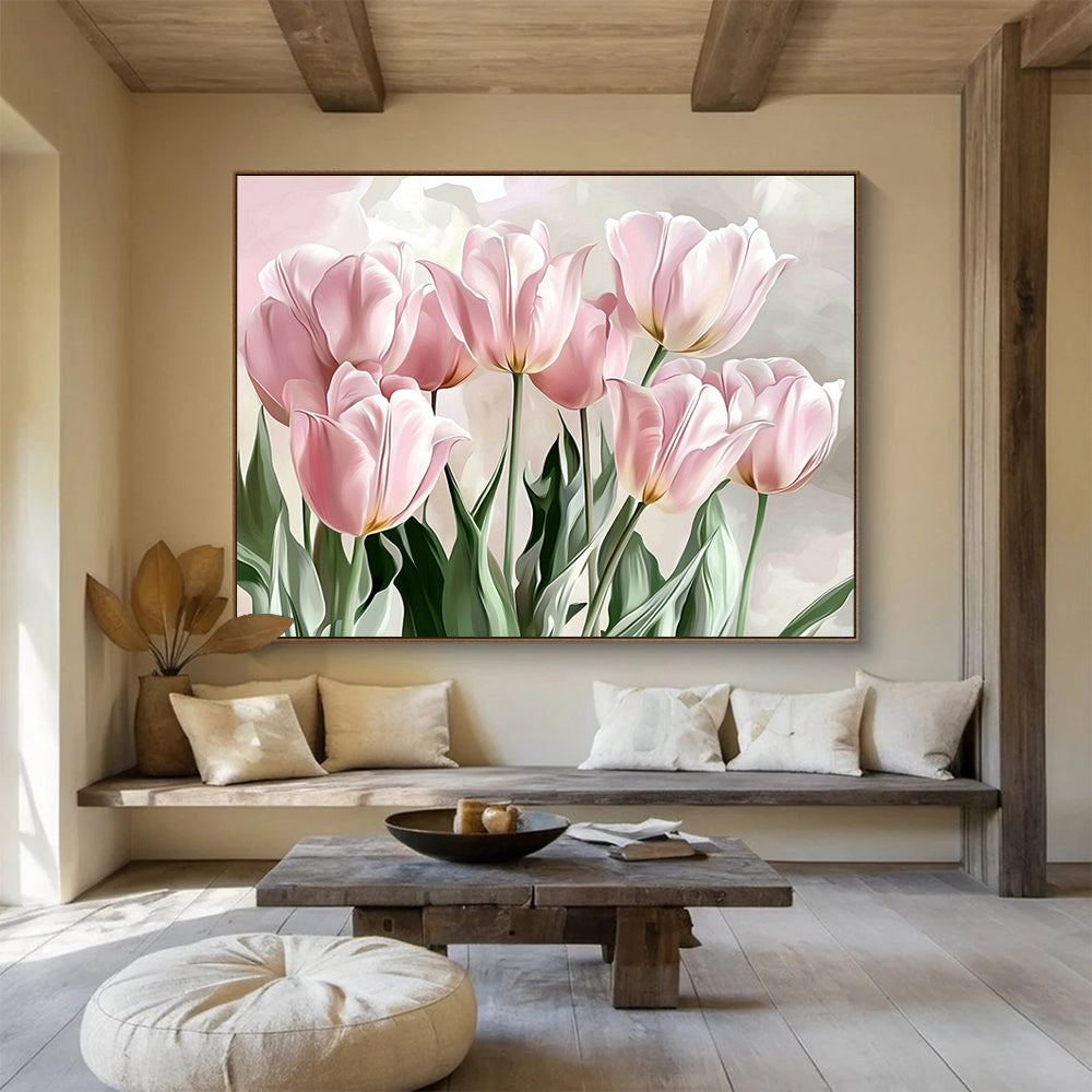 “Soft Pink Tulips” - Pale Pinks, Greens, Realistic Tulip Bouquet - Digital Painting HB1729
