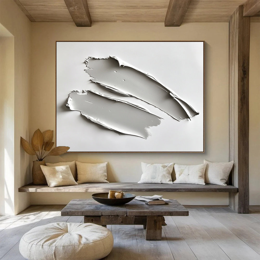 “Minimalist Gray Strokes” - Gray, White, Textural Abstract Painting On Canvas HB0690