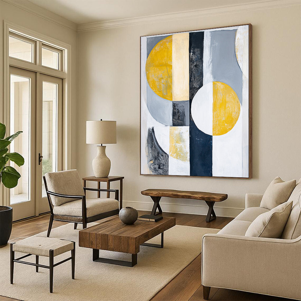 Gray, Black, Gold and Silver Geometric Abstraction "Mystic Geometry" Painting On Canvas HB388