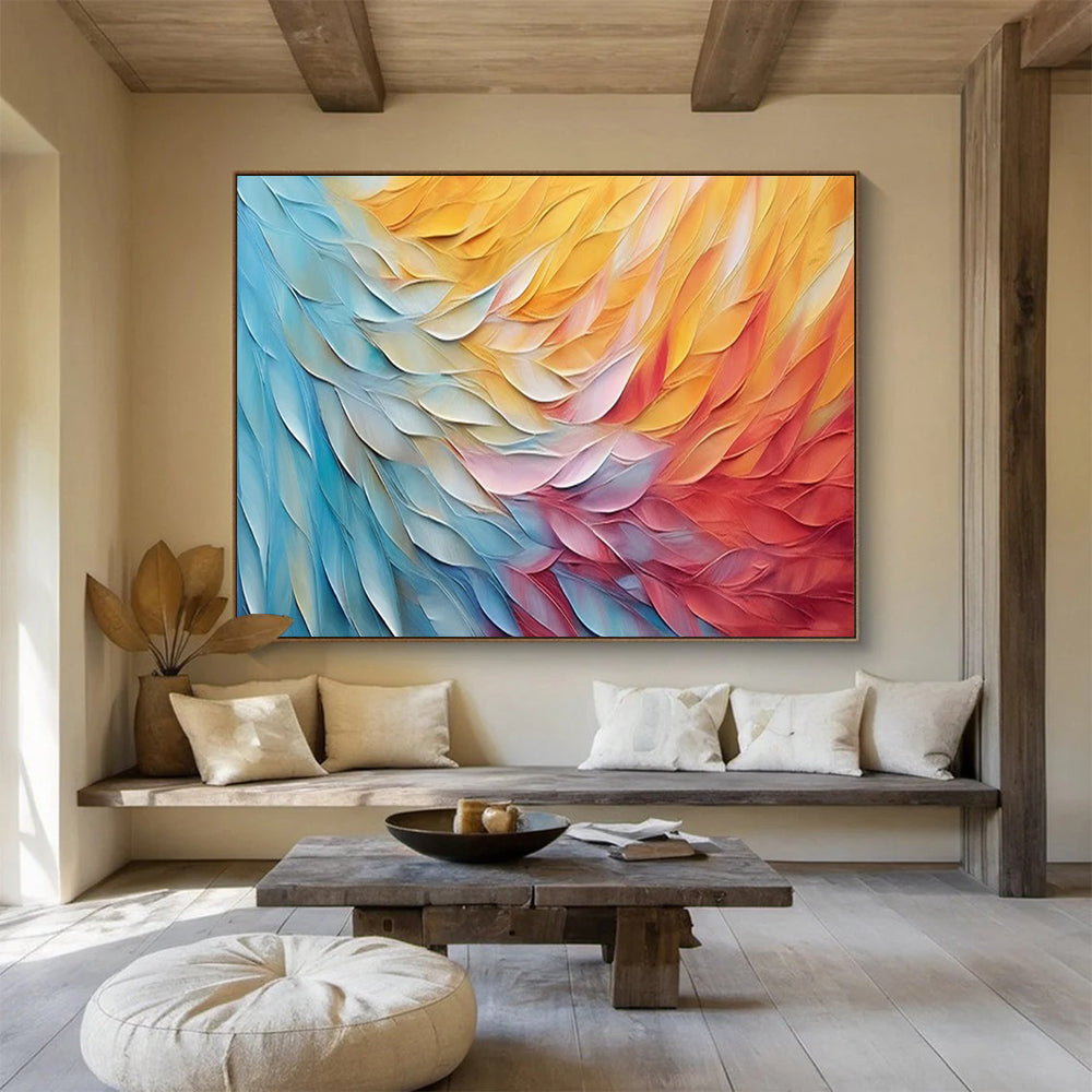 Colorful Feather - Textured Abstract - Modern Living Room Art DLZ201
