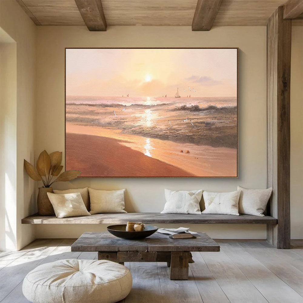 Sunset Beach with Sailboats - Romantic Living Room or Bedroom Art DLZ264