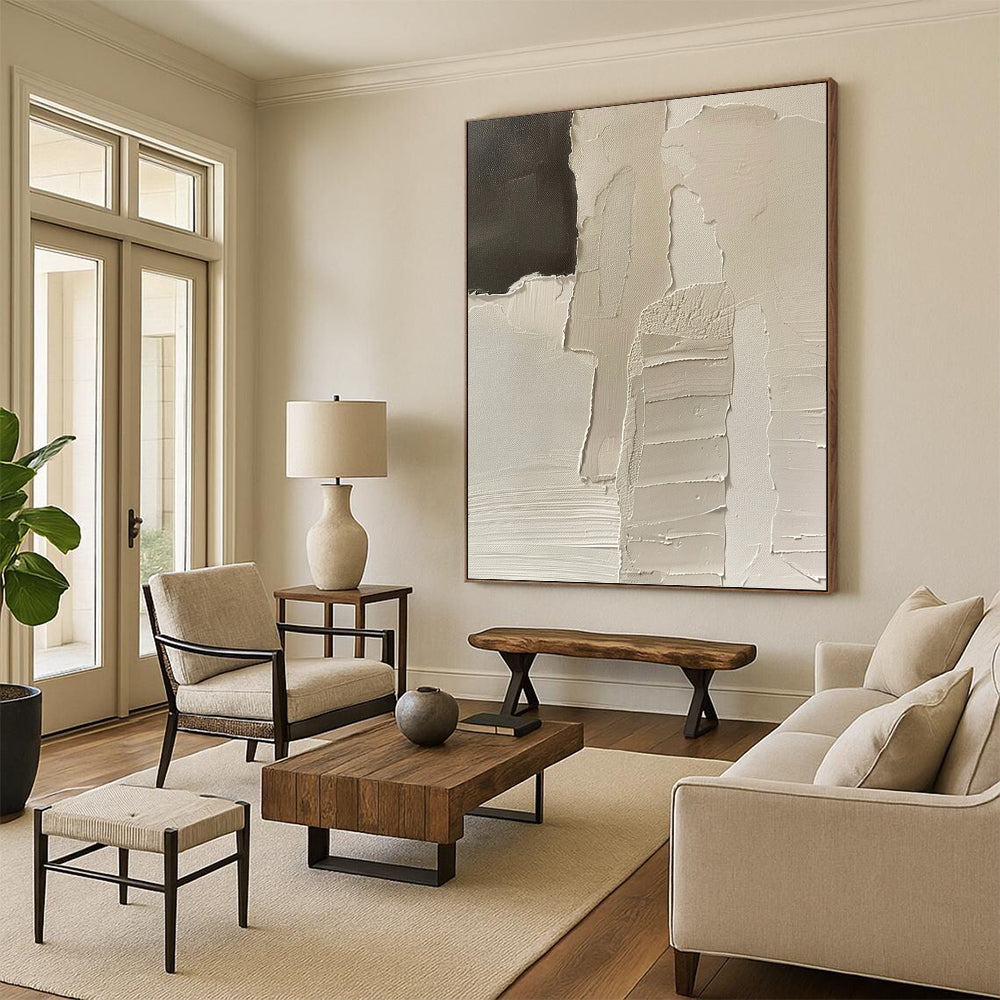 Designer - Inspired Elegance: Hand - Painted Textured Canvas Mural for Living Room & Hotel Lobby DKH1162