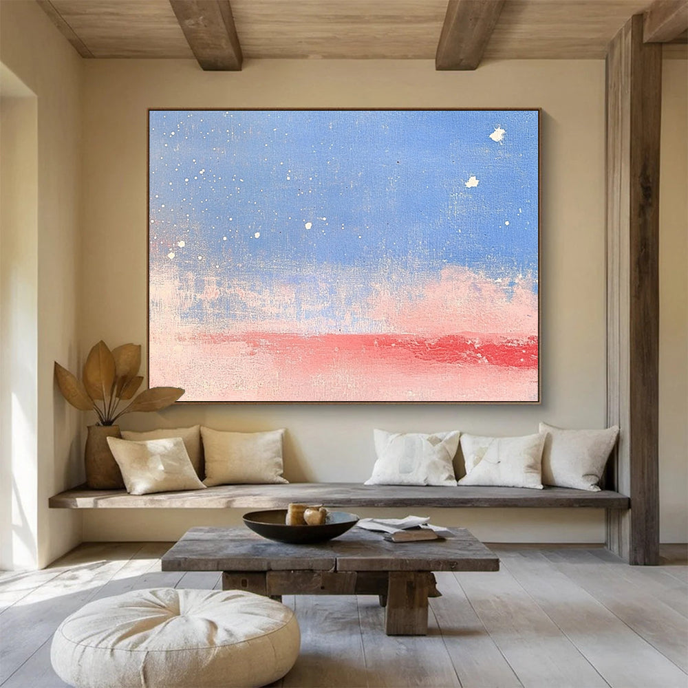 “Starry Sky Gradient” - Blue, Pink, White, Starry Sky and Gradient Landscape Painting On Canvas HB0951