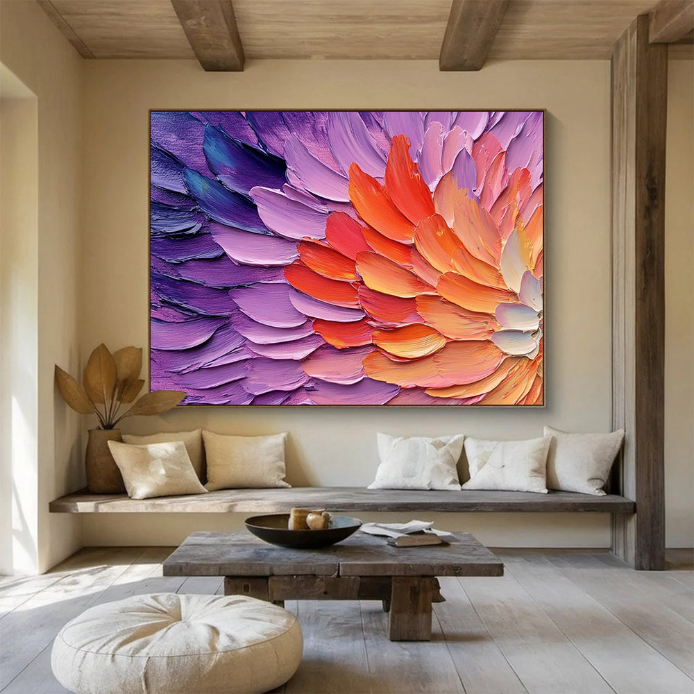 “Impasto Flower Petals” - Purple, Pink, Orange - Textured Floral Impasto - Acrylic Painting HB1326