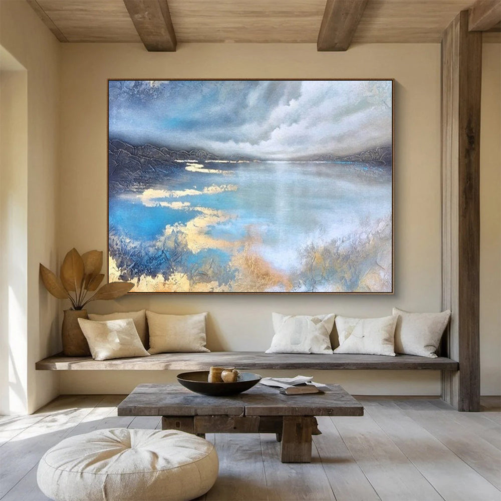 Serene Lake & Sky Abstract - Calming Bedroom or Office Art DLZ192