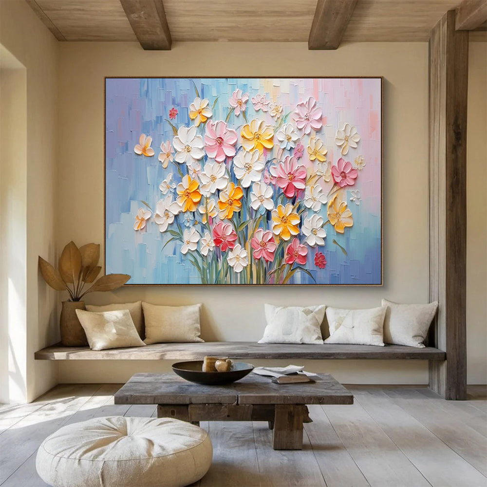 Textured Flower Bouquet - Cheerful Living Room or Dining Room Art DLZ210