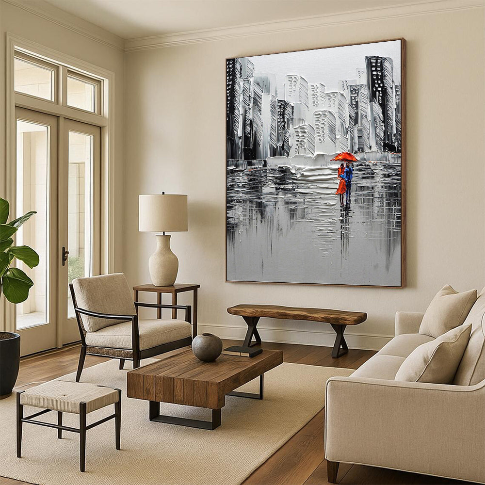 Extended - Height Vertical Hand - Painted Textured Custom Abstract Elegy for Bedroom and Hotel DKH1600