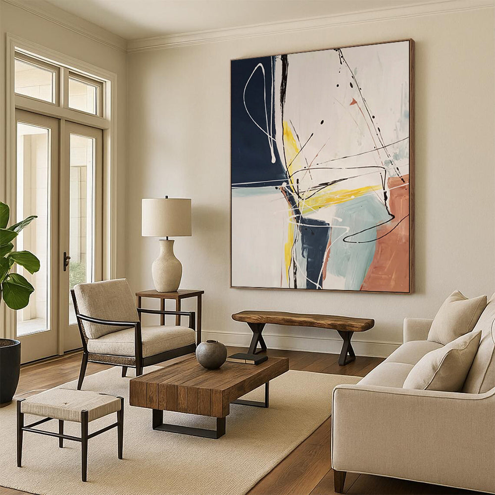 Extra - Large Hand - Painted Textured Custom Abstract Gemstone for Living Room and Hotel DTP037