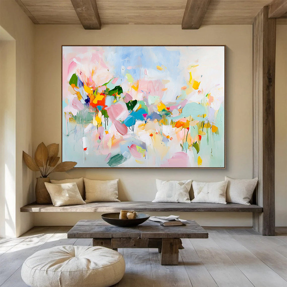 “Soft Colorful Abstract Blooms” - Pink, Blue, Yellow, Abstract Flowers - Impressionist Acrylic Painting HB1494