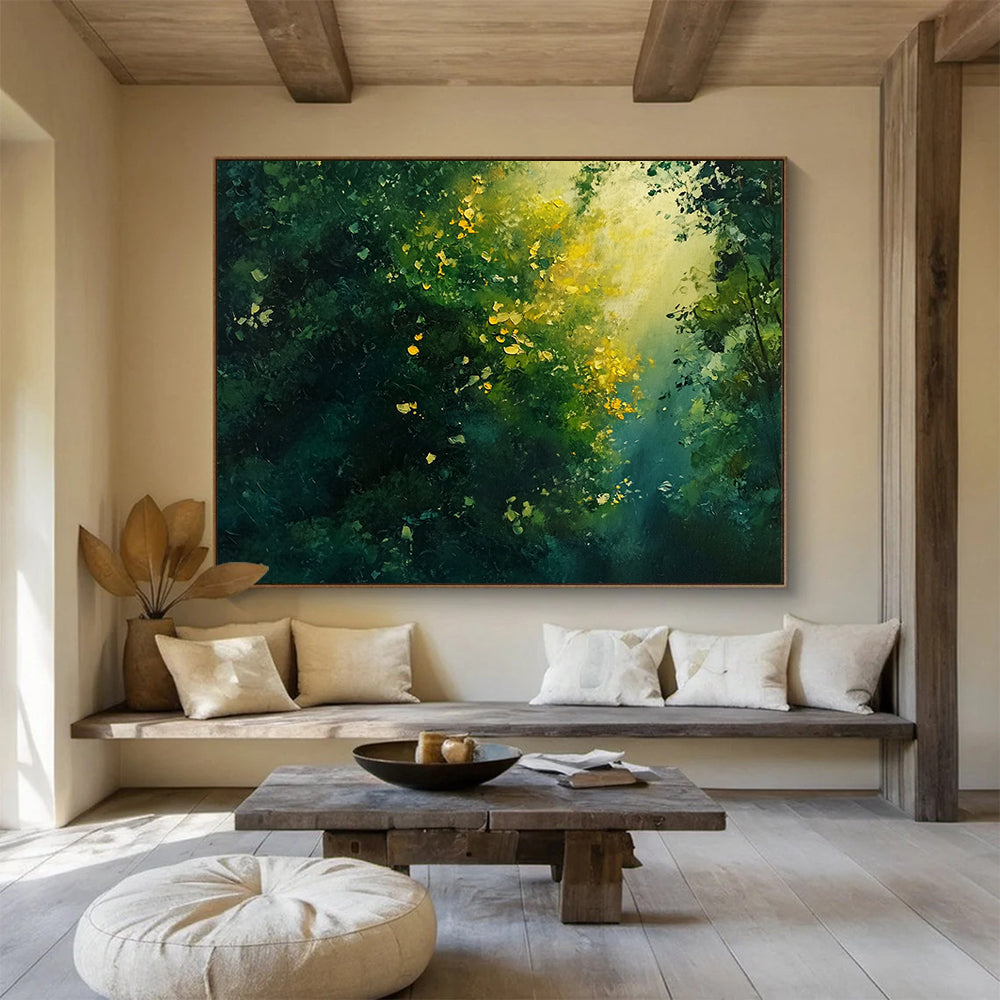 “Sunlight Through Forest” - Greens, Yellows, Golds, Forest Scene - Impressionist Oil Painting HB1575