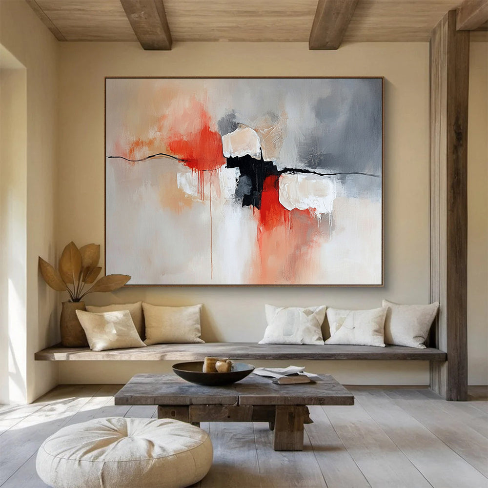 “Coral and Gray Fusion” - Coral, Gray, Black, Abstract Shapes - Abstract Acrylic Painting HB1546