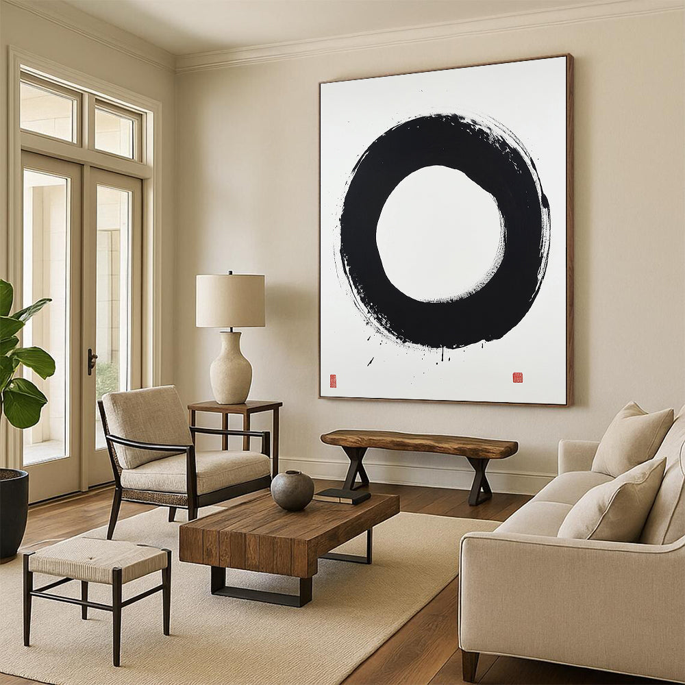 Black and White Clean Circle "Pure Harmony" Painting On Canvas HB266