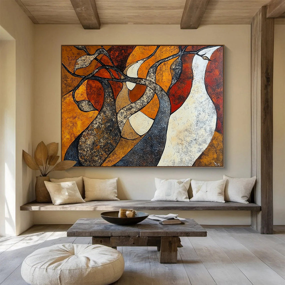 “Abstract Tree Forms” - Orange, brown, twisted trees, Abstract Painting On Canvas HB0565