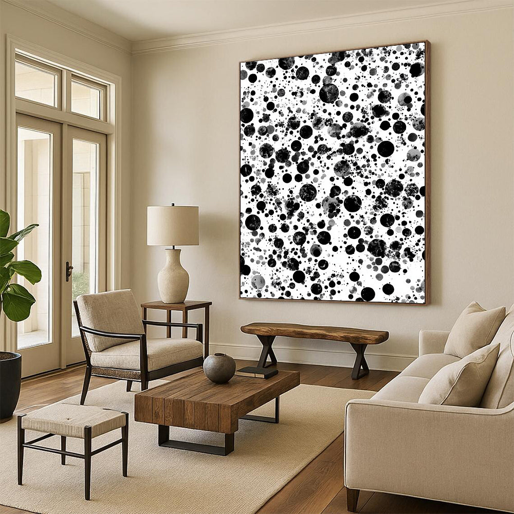 Black, Gray and White Dots "Cosmic Dots" Painting On Canvas HB256