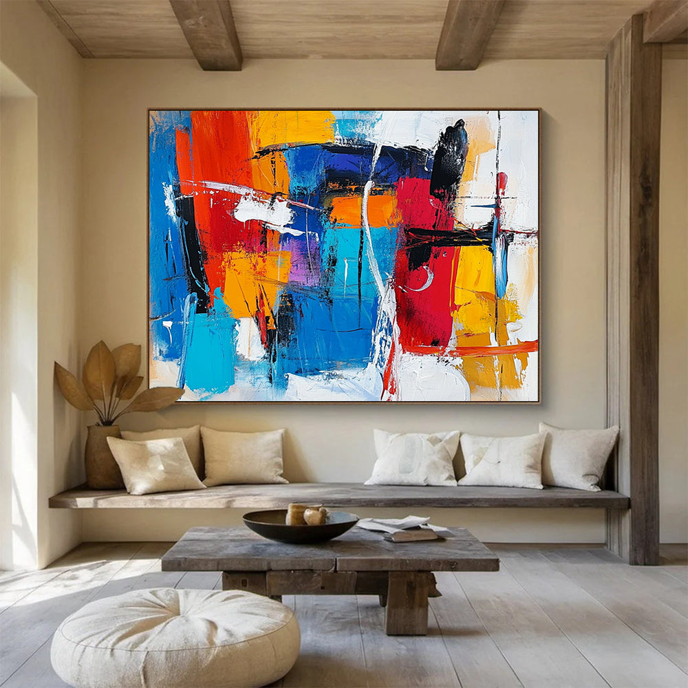 “Vibrant Abstract Expressionist” - Red, blue, yellow, orange, white; Bold abstract expressionist brushstrokes; Acrylic Painting On Canvas HB1239