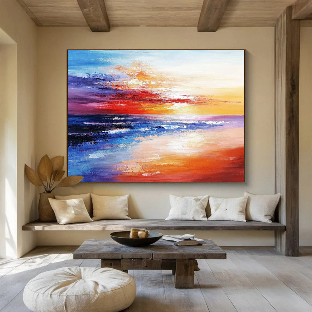 “Vibrant Coastal Sunset” - Purple, Red, Orange, Blue, Colorful Seaside Dusk Painting On Canvas HB1030