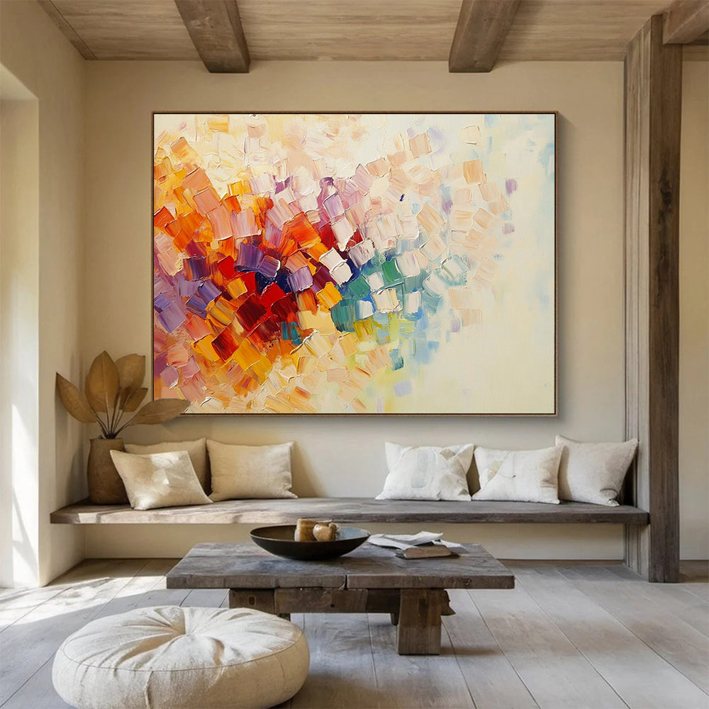 “Colorful Cubist Blooms” - Multicolor, Cubist - style Flower, Palette Knife Textured Painting HB1116